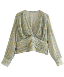 Goodnight Macaroon Kristy V-Neck Ruched Paisley Metallic Blouse