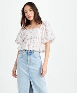 Endless Rose Square Neck Puff Sleeve Jacquard Top