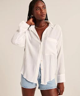 Abercrombie Oversized Crinkle Rayon Textured Shirt