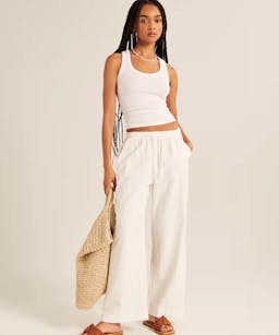 Abercrombie Linen Blend Pull-On Wide Leg Pants