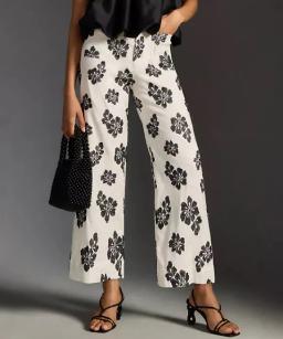 Maeve The Colette Cropped Wide-Leg Embroidered Pants