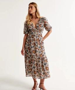 Abercrombie Floaty Plunge Midi Dress