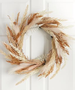 Natural Mixed Faux Grass And Floral Harvest Wreath