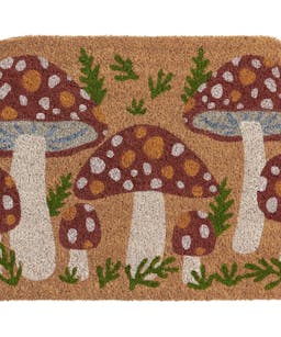 Red and Ivory Toadstool Mushrooms Coir Doormat