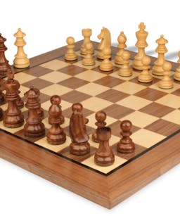 German Knight Staunton Chess Set Golden Rosewood & Boxwood Pieces with Classic Walnut Board