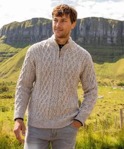 Mens Half Zip Irish Aran Sweater