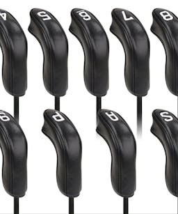 Black Leather White Numbers Golf Club Hybrid Iron Head Covers