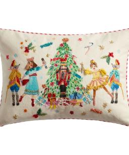 Ivory Multicolor Embroidered Nutcracker Lumbar Pillow