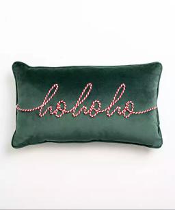 Green Velvet Ho Ho Ho Christmas Pillow