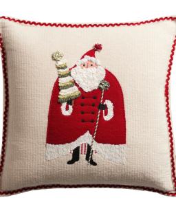 Ivory And Red Embroidered Folklore Santa Throw Pillow