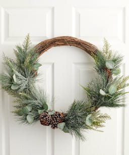 Large Frosted Faux Eucalyptus and Pine Wreath