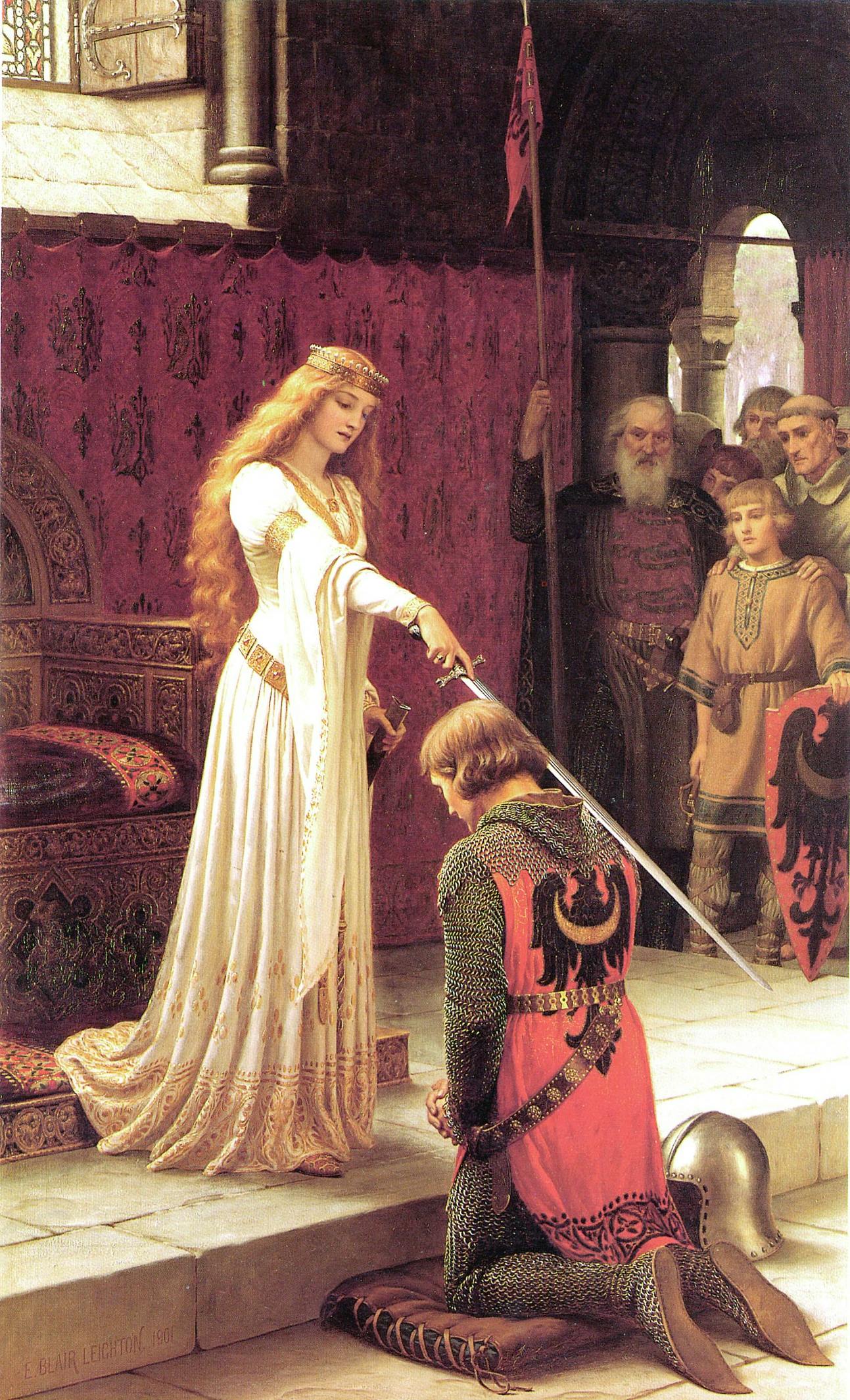 “The Accolade,” by Edmund Leighton (1901). Public domain via Wikimedia Commons.